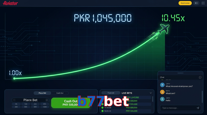 Main screen of B77bet aviator page for PK players