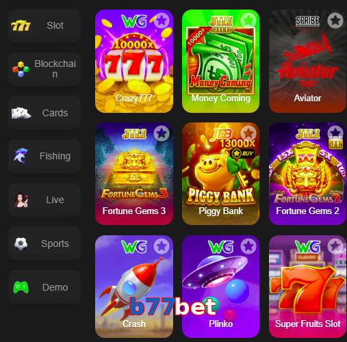 Main screen of B77bet game page for PK players